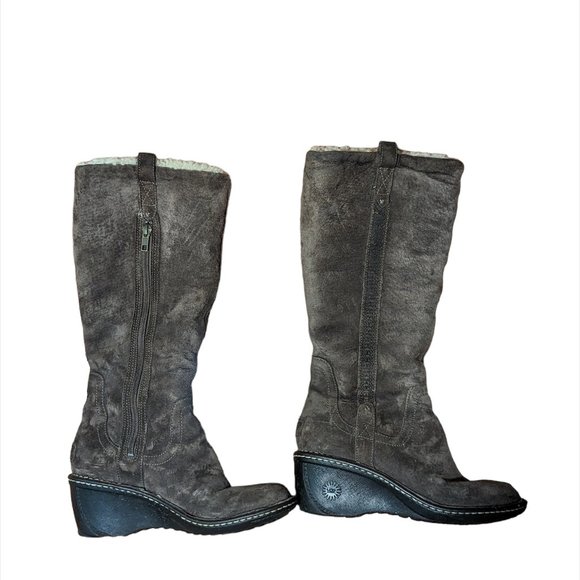 UGG Shoes - UGG Hartley Brown Suede Tall Wedge Boots Size 7.5